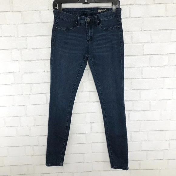 Blank NYC Dark Distressed Wash Spray On Skinny Jeans Women's Waist Size 27 - Picture 1 of 7